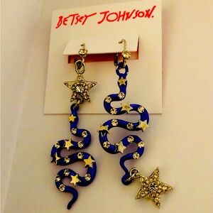 Authentic Betsey Johnson Earrings - Blue Snakes With Stars & Rhinestone NWT